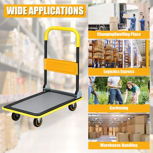 Folding Platform Cart, 330LBS Rolling Flatbed Cart Hand Platform Truck Push Dolly for Loading, Yellow - GoplusUS