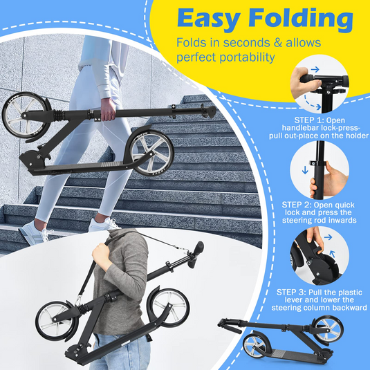 Goplus Foldable Kick Scooter, Adjustable Lightweight Sports Scooters W/ 8" Big Wheels - GoplusUS
