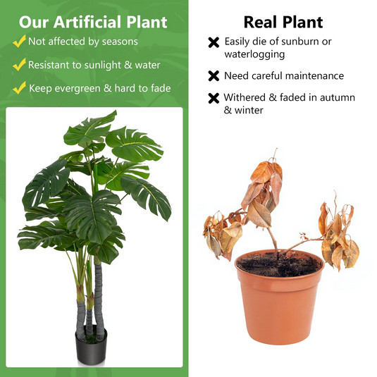 Goplus 4ft Artificial Monstera Deliciosa Plant, Fake Tropical Palm Tree with 20 Large Leaves - GoplusUS