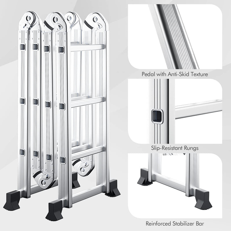 Load image into Gallery viewer, Goplus 12.2 FT Folding Step Ladder, 7-in-1 Multiposition Aluminium Extension Ladder with Reinforced Stabilizer Bar &amp; Non-Slip Foot Pads - GoplusUS
