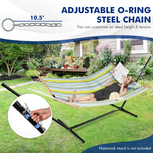 Goplus 10.5 FT Hammock, Quilted 2 Person Hammock w/Detachable Pillow, 495LBS Capacity - GoplusUS