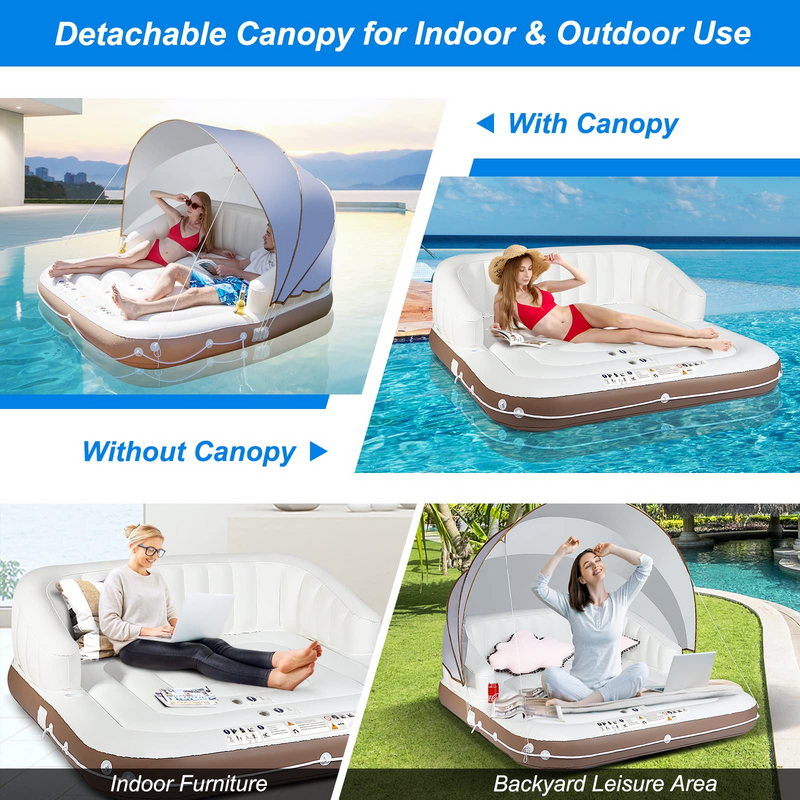 Load image into Gallery viewer, Goplus Inflatable Pool Float with Canopy, 71&quot; x 71&quot; Floating Lounge Island w/UPF50+ Retractable Removable Canopy - GoplusUS
