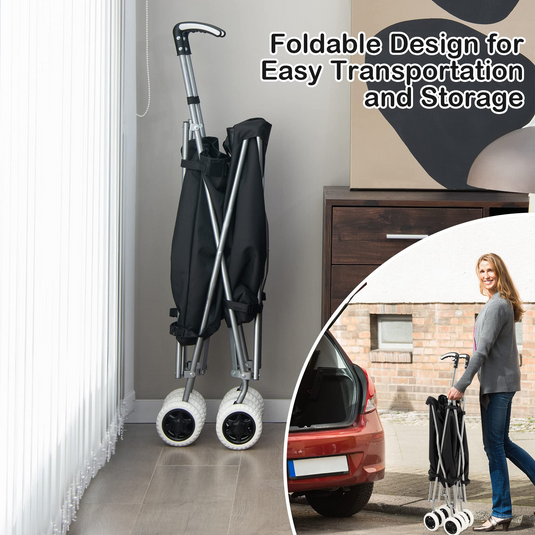 Goplus Folding Shopping Cart with Wheels, Grocery Cart with Removable Oxford Cloth Liner - GoplusUS