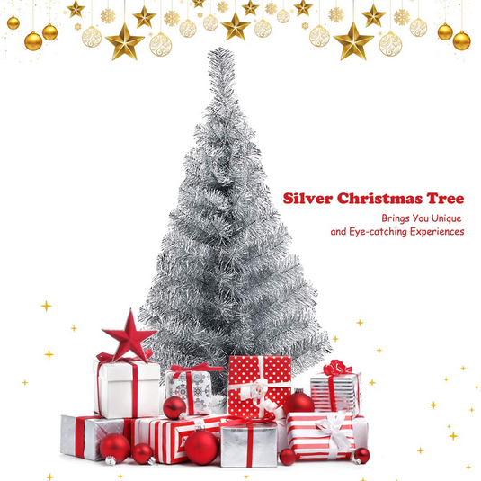 Goplus 3ft Silver Pencil Christmas Tree, Artificial Slim Tree - GoplusUS