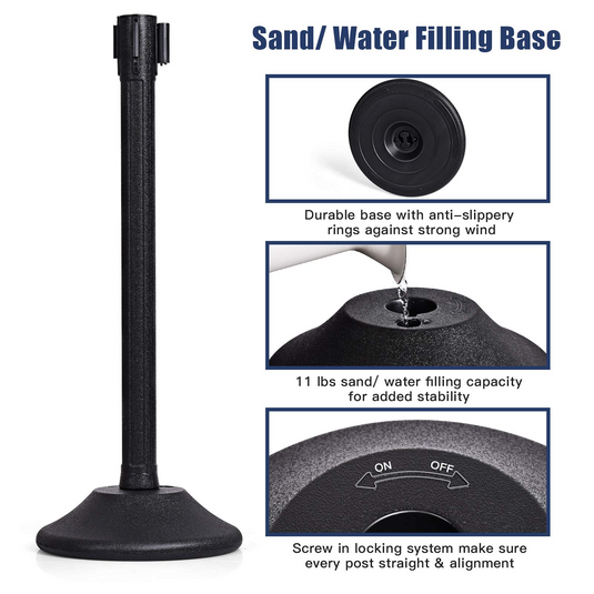 2Pcs Stanchion Post, Crowd Control Rope Barrier with 6.3 Foot Retractable Belt - GoplusUS
