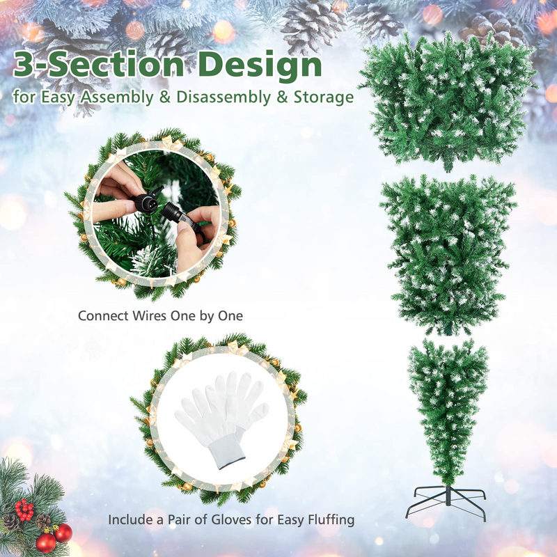 Load image into Gallery viewer, Goplus 7.5ft Pre-lit Upside Down Christmas Tree, Hinged Inverted Artificial Xmas Tree W/ 1100 Snowy Branch Tips - GoplusUS
