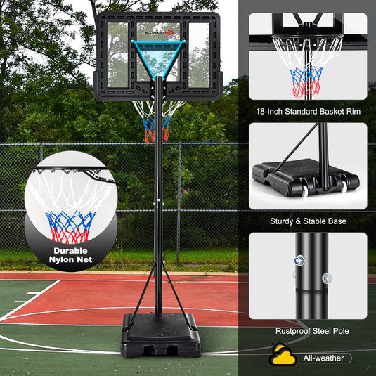 Goplus Portable Basketball Hoop Outdoor, 4.5FT-10FT Height Adjustable Basketball Goal System - GoplusUS