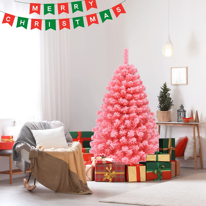 Load image into Gallery viewer, Goplus 4.5ft Pink Artificial Christmas Tree, Unlit Hinged Snow Flocked Xmas Tree w/ 348 PVC Branch Tips &amp; Metal Stand - GoplusUS
