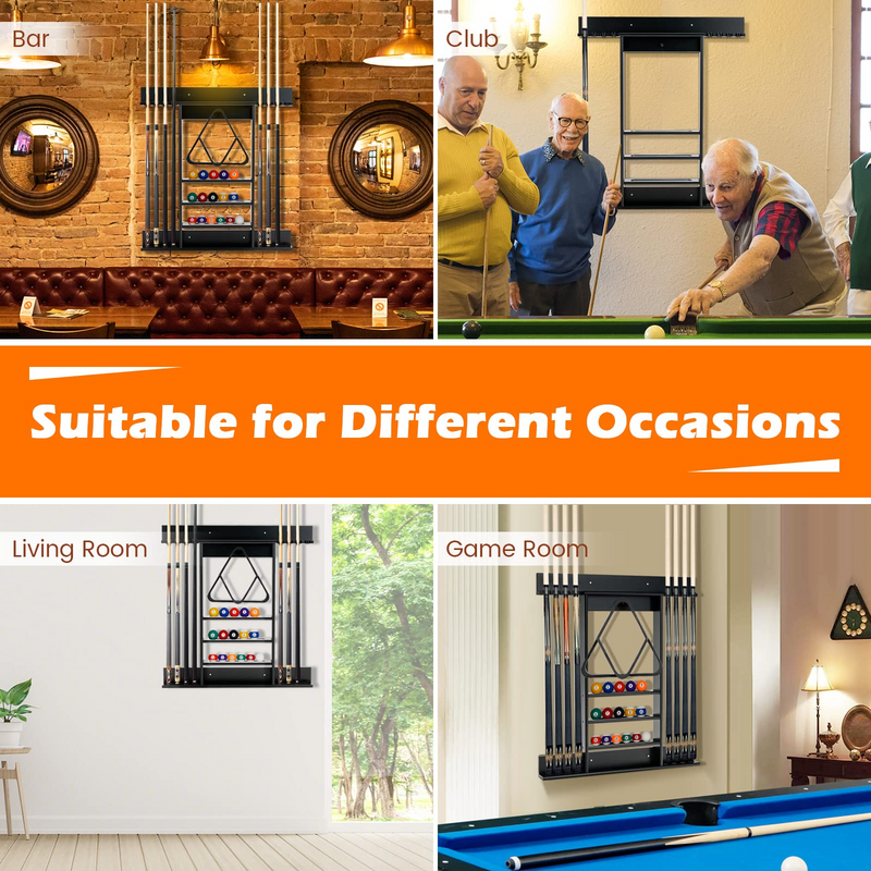 Load image into Gallery viewer, Goplus Pool Cue Rack, Wall Mounted Billiard Stick Holder, Made of Solid Pine Wood - GoplusUS
