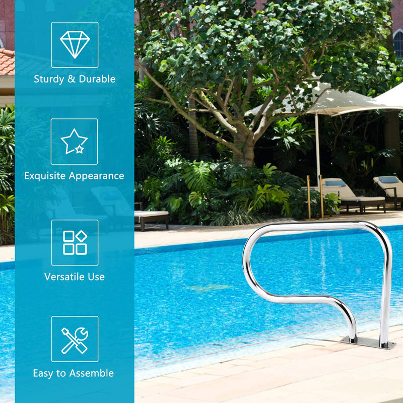 Load image into Gallery viewer, Goplus 2PCS Pool Hand Rail, Hand Grab Rail w/Quick Mount Base Plate, Stainless Steel Swimming Pool Stair Rail
