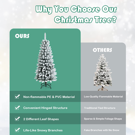 Goplus Snow Flocked Pencil Christmas Tree, Hinged Artificial Slim Xmas Tree - GoplusUS