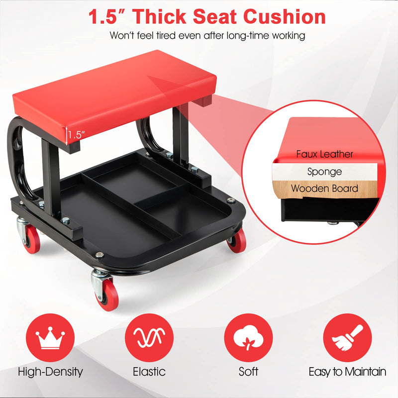 Load image into Gallery viewer, Goplus Mechanic Stool, Rolling Creeper Seat with Cushioned Seat, 4 Universal Wheels, Classified Tool Tray
