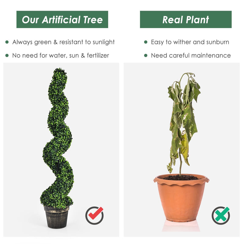 Load image into Gallery viewer, 4FT Artificial Spiral Boxwood Topiary Tree Set of 2, Faux Decorative Plants in Cement-Filled Plastic Pot - GoplusUS
