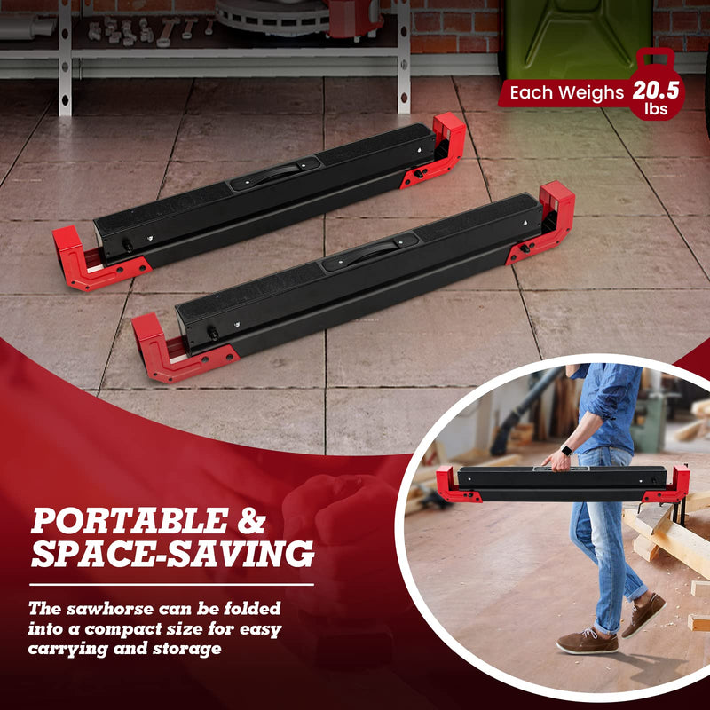 Load image into Gallery viewer, Goplus 2 Pack Folding Saw Horses, Heavy Duty Steel Sawhorse w/24 Adjustable Height, 2x4 Supporting Arms - GoplusUS
