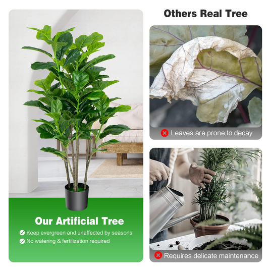 Goplus Fake Fiddle Leaf Fig Tree, 2-Pack 51'' Tall Artificial Tree Greenery Plants in Pots W/100 Leaves - GoplusUS