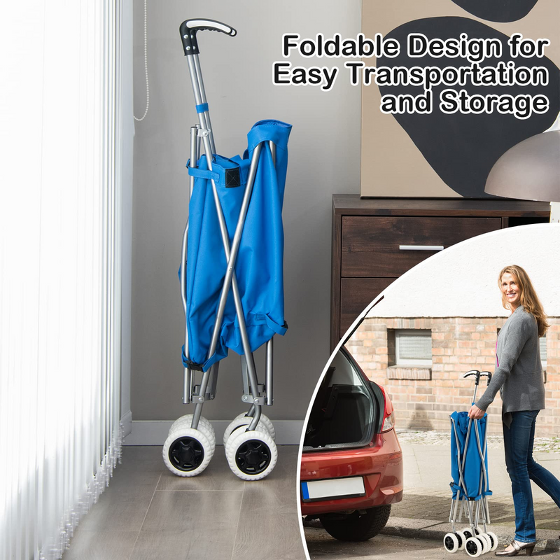 Load image into Gallery viewer, Goplus Folding Shopping Cart with Wheels, Grocery Cart with Removable Oxford Cloth Liner - GoplusUS
