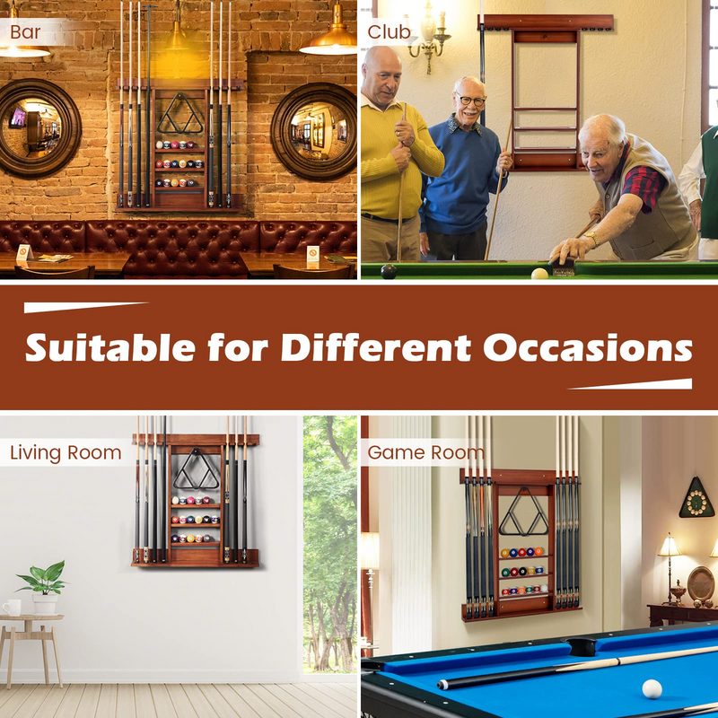 Load image into Gallery viewer, Goplus Pool Cue Rack, Wall Mounted Billiard Stick Holder, Made of Solid Pine Wood - GoplusUS
