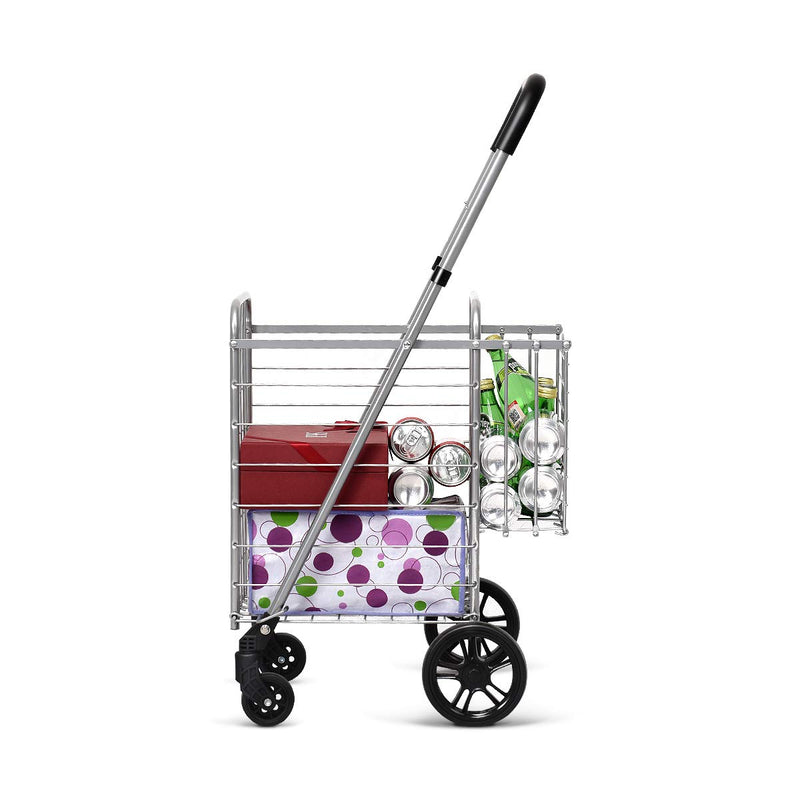 Load image into Gallery viewer, Folding Shopping Utility Cart, Double Basket and 360 Swivel Wheels, Adjustable Handle - GoplusUS
