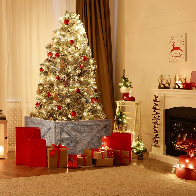 Load image into Gallery viewer, Goplus Wooden Tree Collar Box, 100% Solid Wood Farmhouse Tree Box, Rustic Christmas Tree Skirt - GoplusUS
