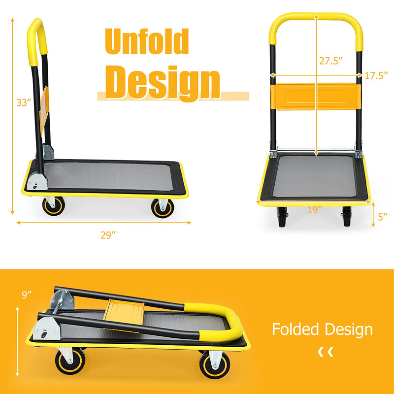 Load image into Gallery viewer, Folding Platform Cart, 330LBS Rolling Flatbed Cart Hand Platform Truck Push Dolly for Loading, Yellow - GoplusUS
