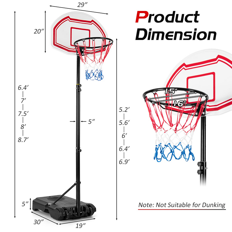 Load image into Gallery viewer, Goplus Portable Basketball Hoop, 6.4-8.7 FT Height Adjustable Basketball System with 2 Nets - GoplusUS
