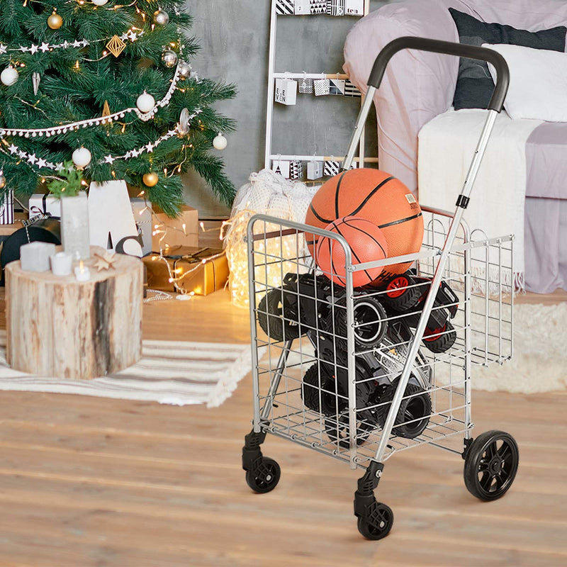 Load image into Gallery viewer, Folding Shopping Utility Cart, Double Basket and 360 Swivel Wheels, Adjustable Handle - GoplusUS
