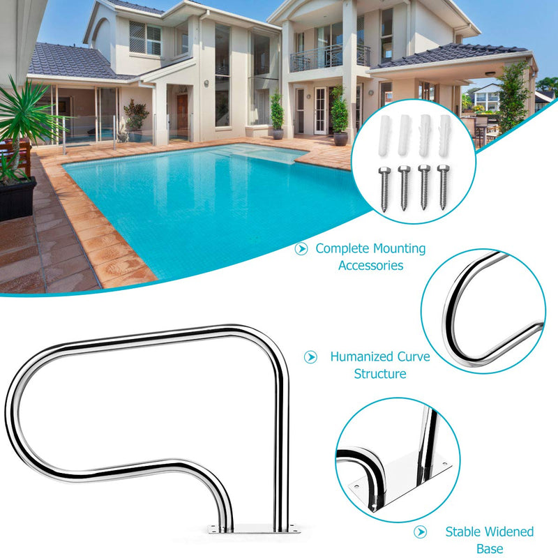 Load image into Gallery viewer, Goplus 2PCS Pool Hand Rail, Hand Grab Rail w/Quick Mount Base Plate, Stainless Steel Swimming Pool Stair Rail
