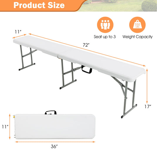Goplus 6 Feet Plastic Folding Bench, Portable Foldable Bench Seat with 550 lbs Capacity - GoplusUS