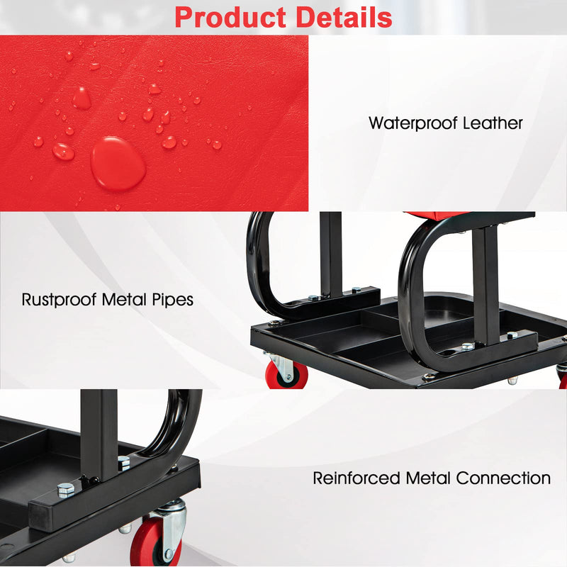 Load image into Gallery viewer, Goplus Mechanic Stool, Rolling Creeper Seat with Cushioned Seat, 4 Universal Wheels, Classified Tool Tray
