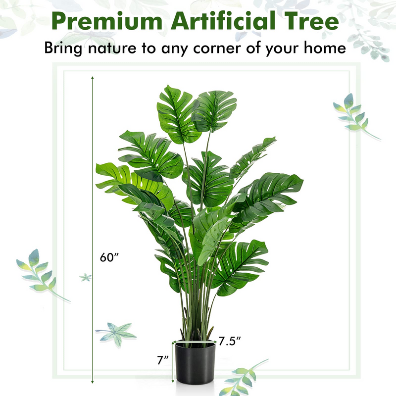 Load image into Gallery viewer, Goplus Artificial Monstera Deliciosa Plant, 5ft Tall Fake Tropical Palm Tree w/15 Pcs Different Turtle Leaves - GoplusUS
