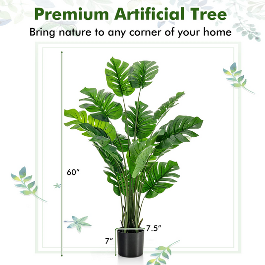 Goplus Artificial Monstera Deliciosa Plant, 5ft Tall Fake Tropical Palm Tree w/15 Pcs Different Turtle Leaves - GoplusUS