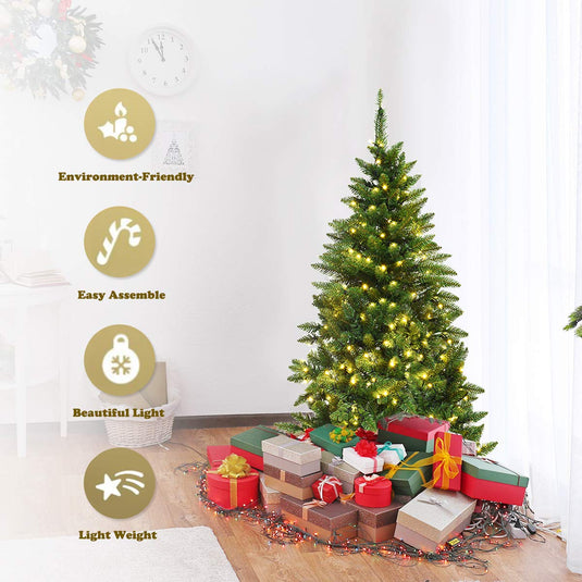 5ft/6ft Prelit Half-Shape Christmas Tree, Premium PVC Needles Artificial Tree - GoplusUS