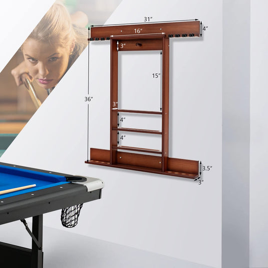 Goplus Pool Cue Rack, Wall Mounted Billiard Stick Holder, Made of Solid Pine Wood - GoplusUS