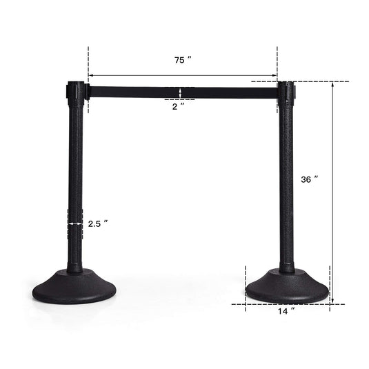 2Pcs Stanchion Post, Crowd Control Rope Barrier with 6.3 Foot Retractable Belt - GoplusUS
