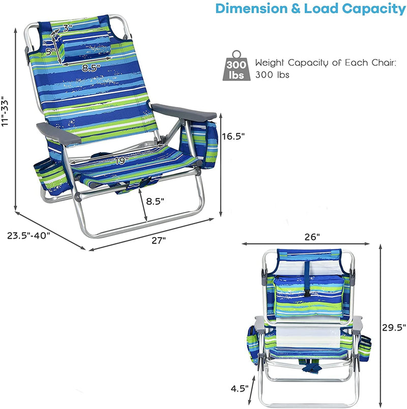 Load image into Gallery viewer, Backpack Beach Chairs, 4 Pcs Portable Camping Chairs with Cool Bag and Cup Holder - GoplusUS
