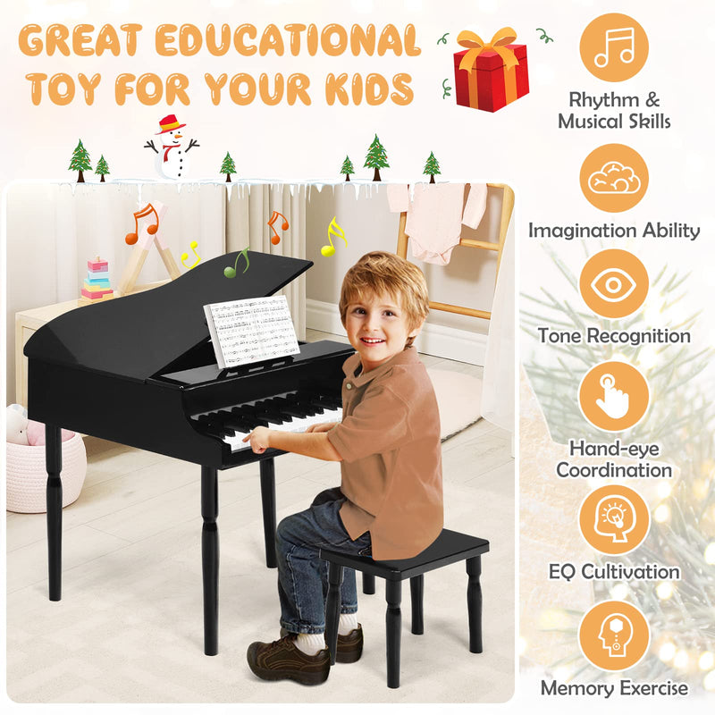 Load image into Gallery viewer, Goplus 30-Key Classical Kids Piano, Mini Grand Piano Wooden Learn-to-Play Musical Instrument Toy with Bench (4 Straight Leg-Black)
