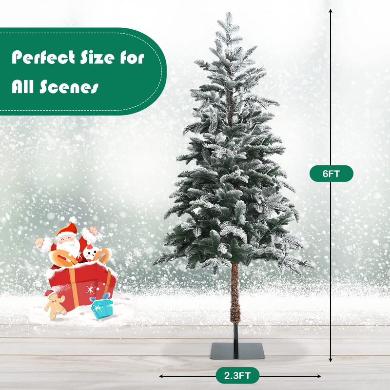 Load image into Gallery viewer, Goplus 6ft Pre-lit Pencil Christmas Tree, Snow Flocked Artificial Slim Tree w/ 250 Warm White LED Lights - GoplusUS
