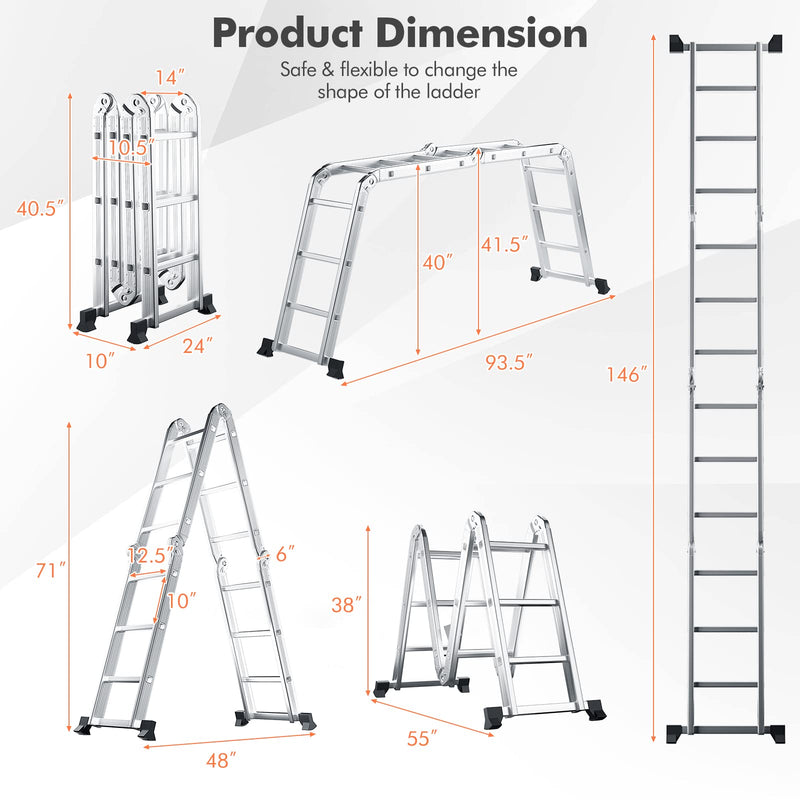 Load image into Gallery viewer, Goplus 12.2 FT Folding Step Ladder, 7-in-1 Multiposition Aluminium Extension Ladder with Reinforced Stabilizer Bar &amp; Non-Slip Foot Pads - GoplusUS
