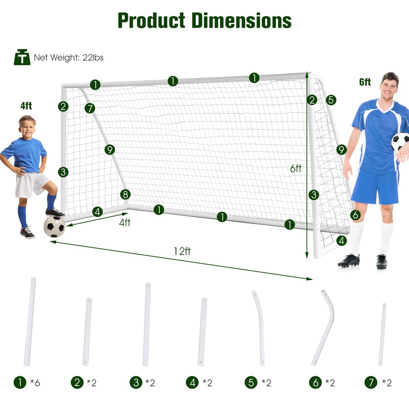Load image into Gallery viewer, Goplus Soccer Goal, 6FT x 4FT/12FT x 6FT Soccer Net with Strong UPVC Frame, Quick Set-up, High-Strength Netting - GoplusUS
