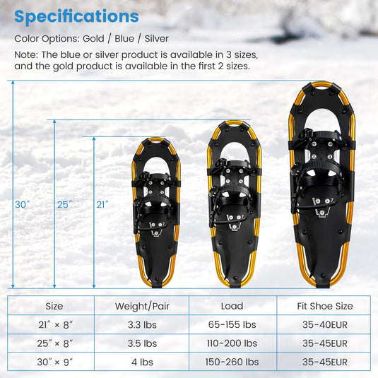 Goplus Snow Shoes for Men Women Youth Kids, Snow Mud Baskets Included, 21/ 25/ 30 Inches - GoplusUS