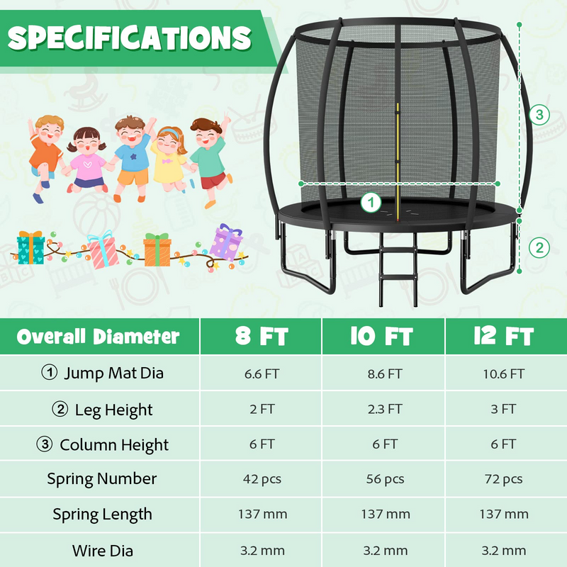 Load image into Gallery viewer, Goplus Recreational Trampolines 8FT 10FT 12FT, 400LBS Bearing Outdoor Trampoline with Enclosure - GoplusUS
