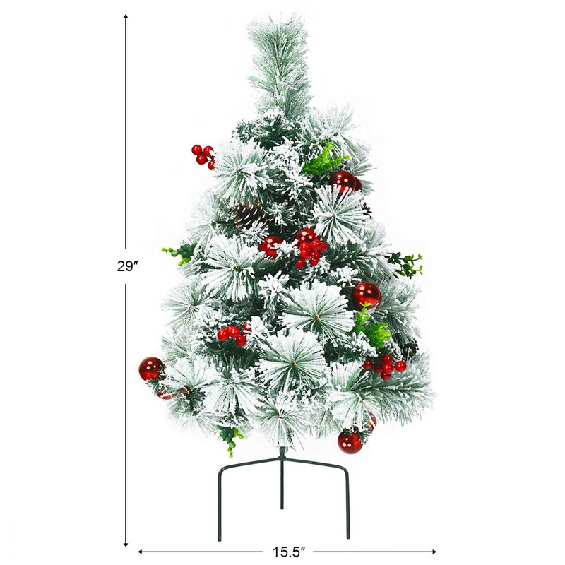 Load image into Gallery viewer, Goplus 2FT Pathway Christmas Trees Set of 2, Pre-Lit Snow Flocked Xmas Trees with 30 Warm White LED Lights - GoplusUS
