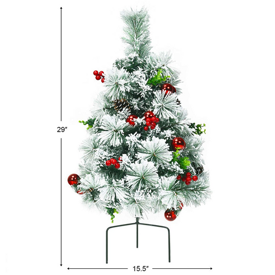 Goplus 2FT Pathway Christmas Trees Set of 2, Pre-Lit Snow Flocked Xmas Trees with 30 Warm White LED Lights - GoplusUS