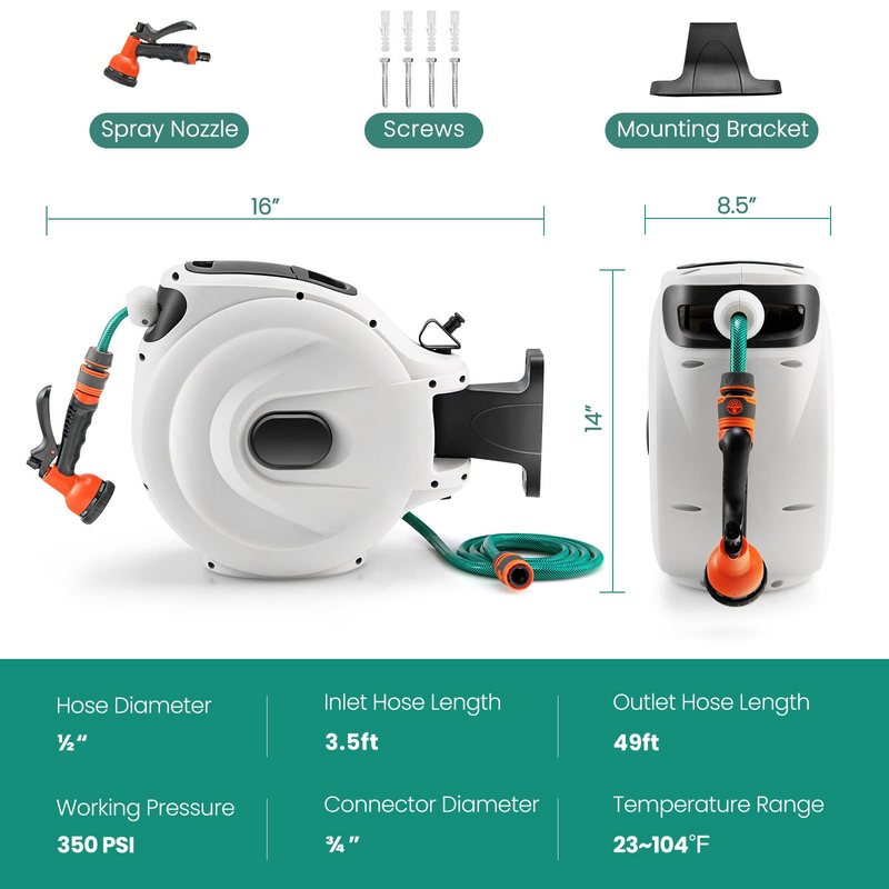 Load image into Gallery viewer, Goplus Retractable Garden Hose Reel, 1/2&quot; x 52.5 FT Wall Mounted Hose Reel with Auto Rewind - GoplusUS
