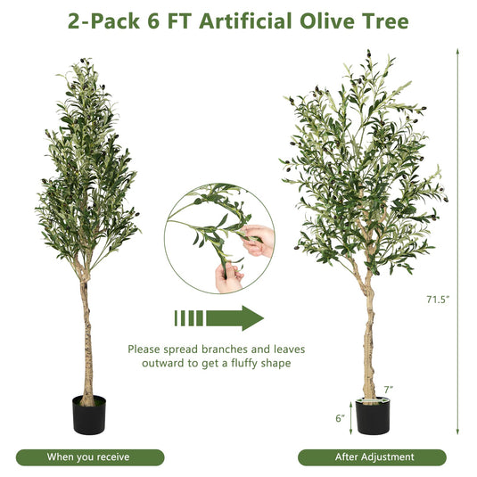 Goplus 6ft Artificial Olive Tree, Tall Fake Potted Olive Silk Tree with Planter