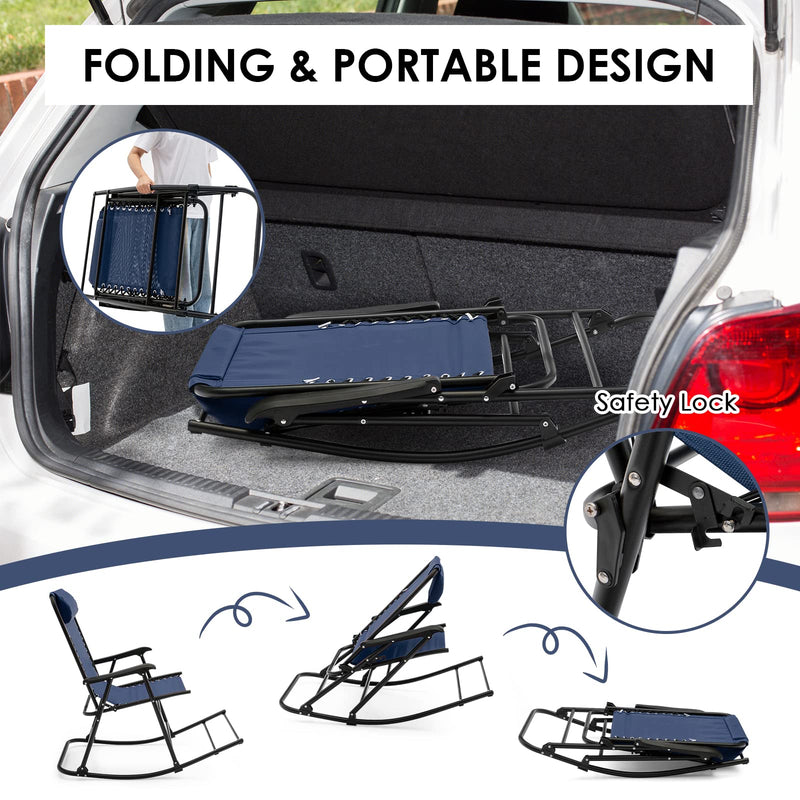 Load image into Gallery viewer, Goplus Folding Rocking Chair, Zero Gravity Rocking Camping Chair with Pillow(Set of 2)
