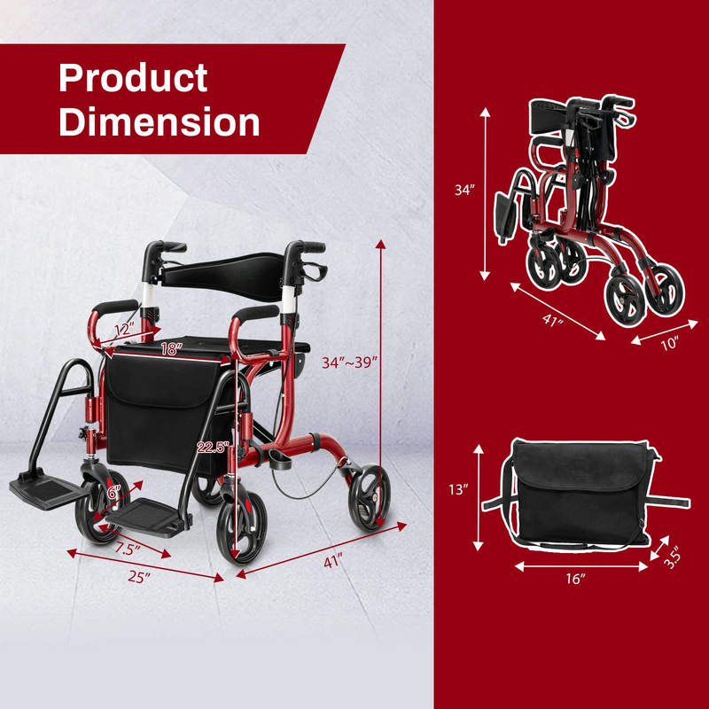 Load image into Gallery viewer, Goplus 2 in 1 Rollator Walker for Seniors, Medical Walker with Seat - GoplusUS
