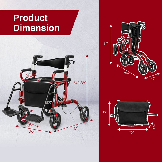Goplus 2 in 1 Rollator Walker for Seniors, Medical Walker with Seat - GoplusUS