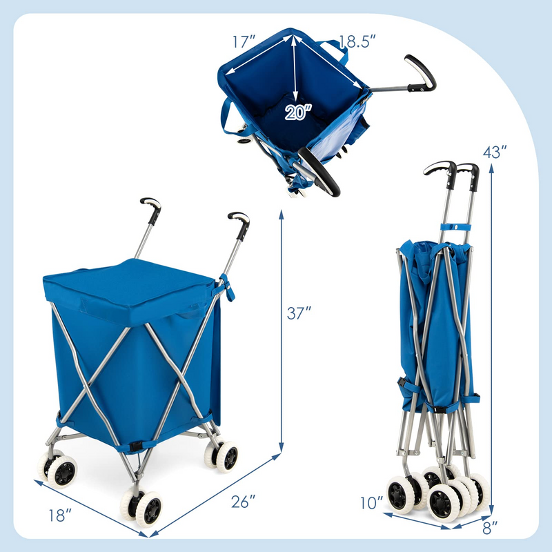 Load image into Gallery viewer, Goplus Folding Shopping Cart with Wheels, Grocery Cart with Removable Oxford Cloth Liner - GoplusUS
