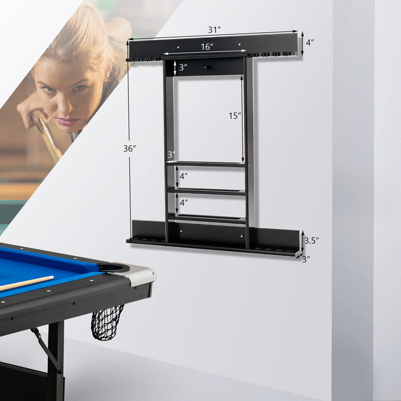 Load image into Gallery viewer, Goplus Pool Cue Rack, Wall Mounted Billiard Stick Holder, Made of Solid Pine Wood - GoplusUS
